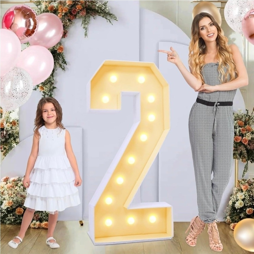 GGPL 4ft Marquee Light Up Number 2 Mosaic Balloon Frame Party Decor White s27
